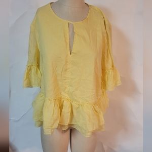 HYFVE Yellow Ruffle Tie Peasant Style Flowy Top Ruffled short sleeves size L.
